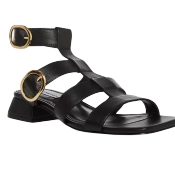 Steve Madden Aylin Black Leather Strappy Sandals Gold Buckles Size 7.5 NEW - Picture 5 of 9